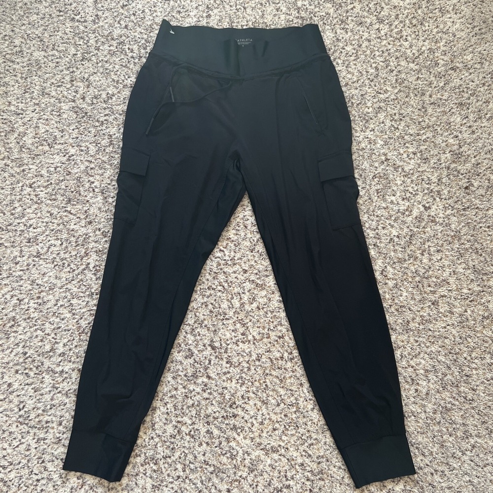 ATHLETA New Black Cargo Jogger Pant sz 8 Drawstring Waist‎ Lightweight